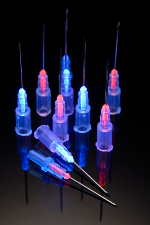 Needle bonding adhesives fast cure with LED light