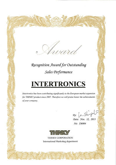 Intertronics recognized for Outstanding Sales Performance