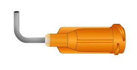 Blunt end stainless steel dispensing tips 90° bend