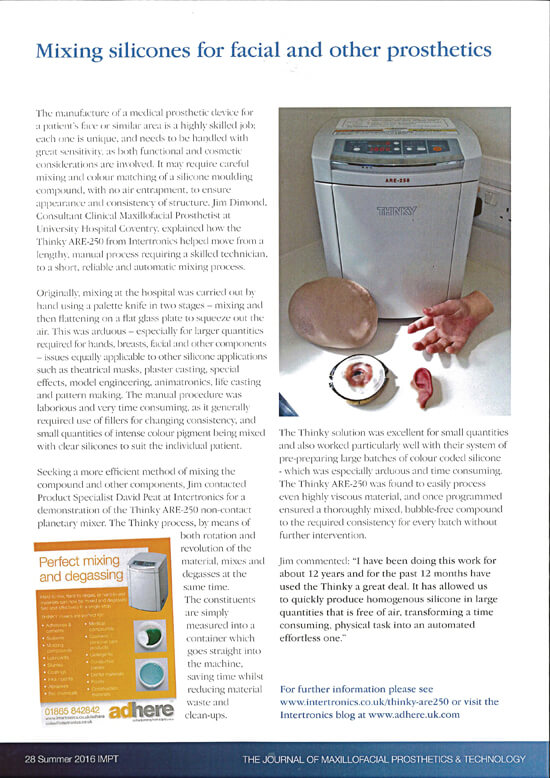 Mixing silicones for facial and other prosthetics – in the press