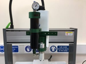 Cartridge Fed Dispensing Valve Mounted on a Robot