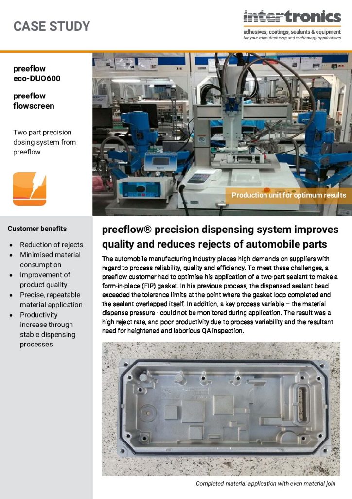 preeflow Precision Dispensing System Improves Quality and Reduces Rejects of Automobile Parts