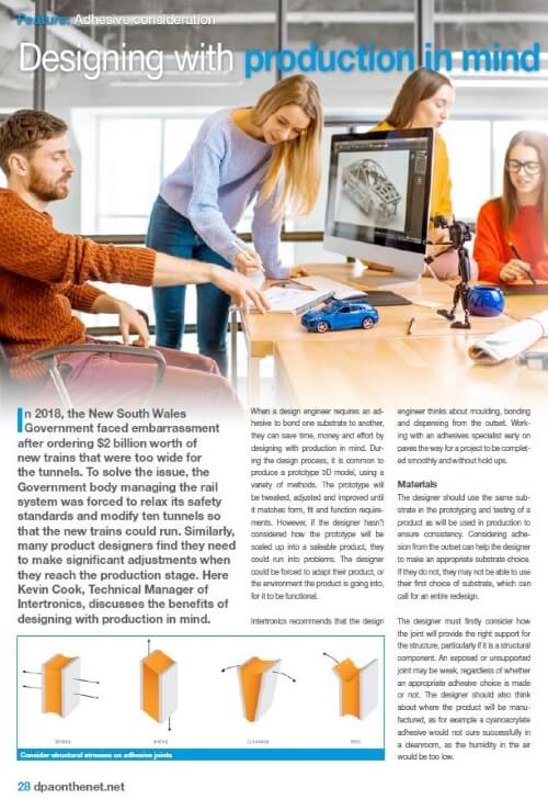 Adhesive consideration – designing with production in mind