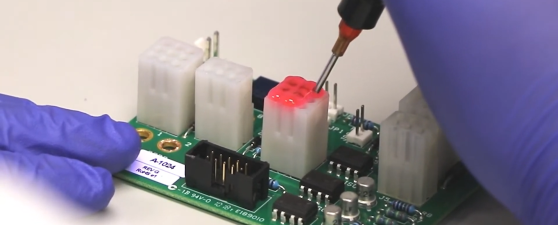 Temporary Mask being applied to PCB