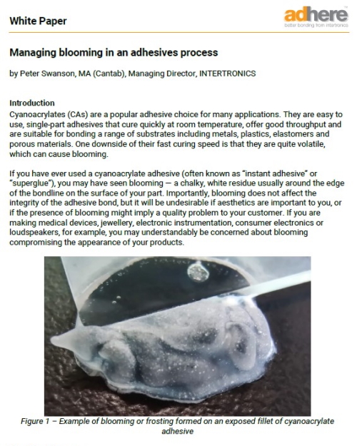 White Paper: What is cyanoacrylate adhesive blooming, and what can you do about it?