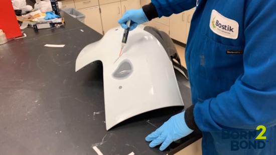 car bumper being repaired with B2B repair adhesive