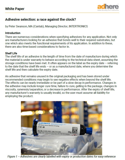 White Paper: Adhesive selection: a race against the clock?