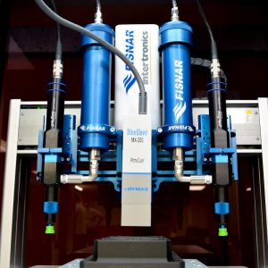 Dual preeflow eco-PEN dispensing with UV curing