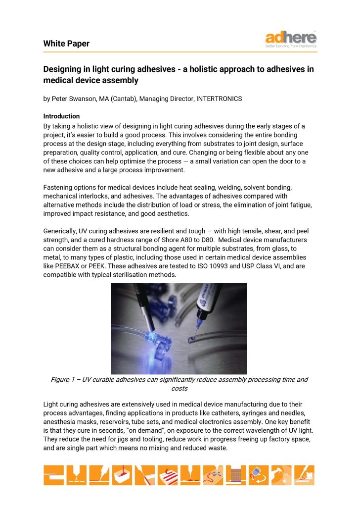 Designing in light curing adhesives