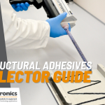 Front cover of Structural Adhesives selector guide showing adhesive being dispensed with a handheld dispensing gun
